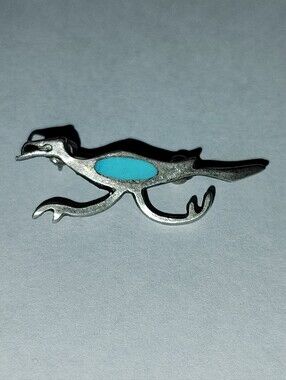 Sterling Silver And Turquoise Roadrunner Brooch